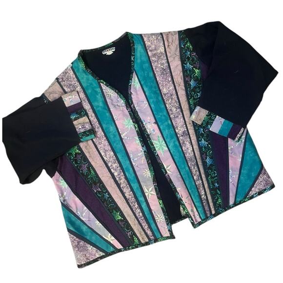 Vtg Handmade Upcycled Patchwork Quilted Sweatshirt Jacket L Boho Artsy Grandma - Picture 1 of 8
